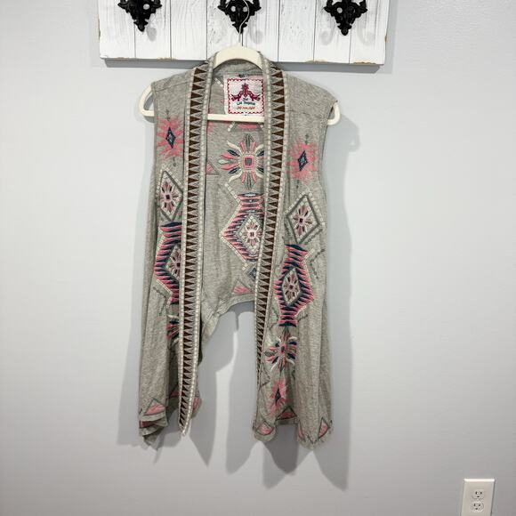 Johnny Was Tierra Embroidered Drape Vest Boho Open Front EUC